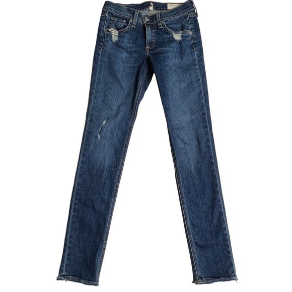 Rag & Bone Jeans Womens 25 Skinny Dark Wash Distressed - Picture 1 of 9